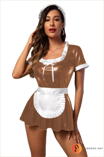 Vinyl Maid Costume with Apron and Headpiece - Playful Charm