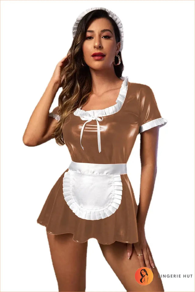 Vinyl Maid Costume with Apron and Headpiece - Playful Charm