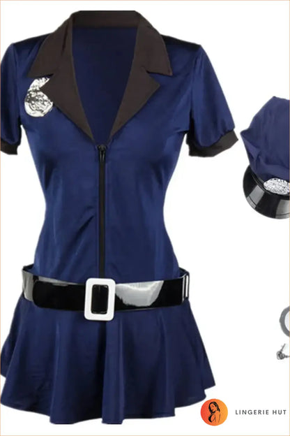 Navy Police Officer Costume with Cap, Belt & Handcuffs