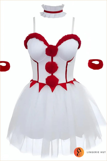 Fur-Trim Pom-Pom Corset Tutu Costume