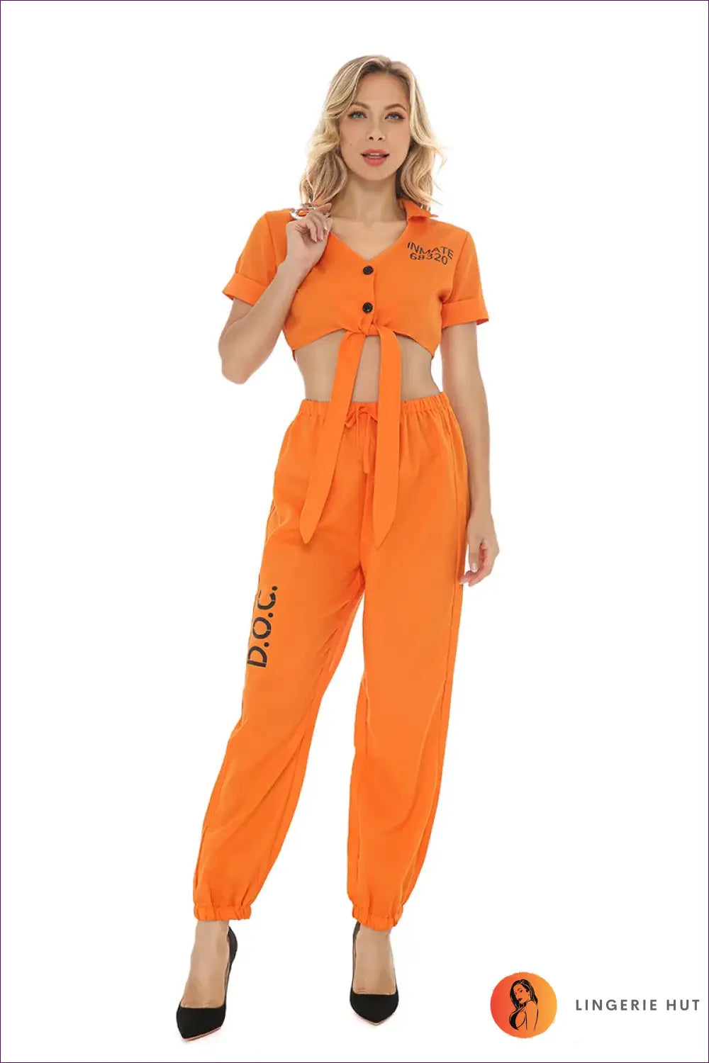 Prisoner Costume Jogger Set with Tie-Front Top - Yard Time Ease