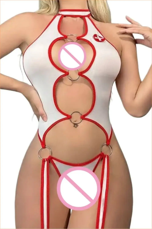 Red Cross Ring Cut-Out Nurse Bodysuit