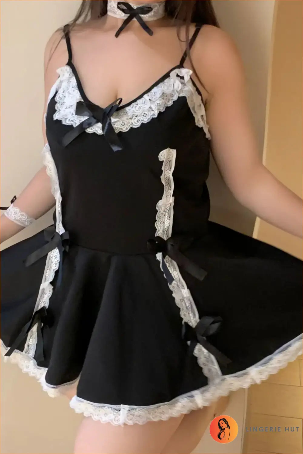 Black Lace-Trim Slit Cami Dress