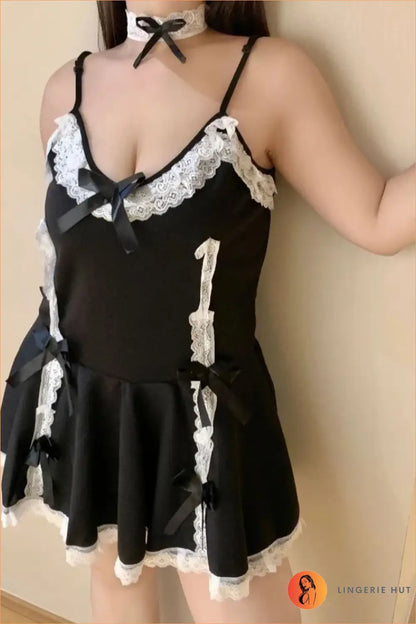 Black Lace-Trim Slit Cami Dress