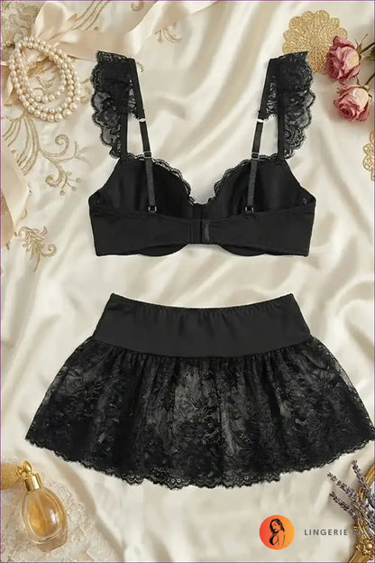 Lace Bra and Shorts Set with Bow Trim - Private Luxury