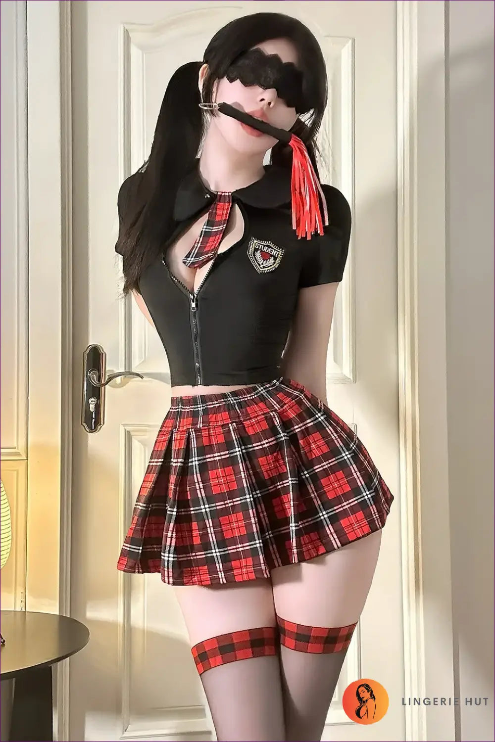 Sexy Schoolgirl Costume with Zip Crop Top - Playful Fantasy