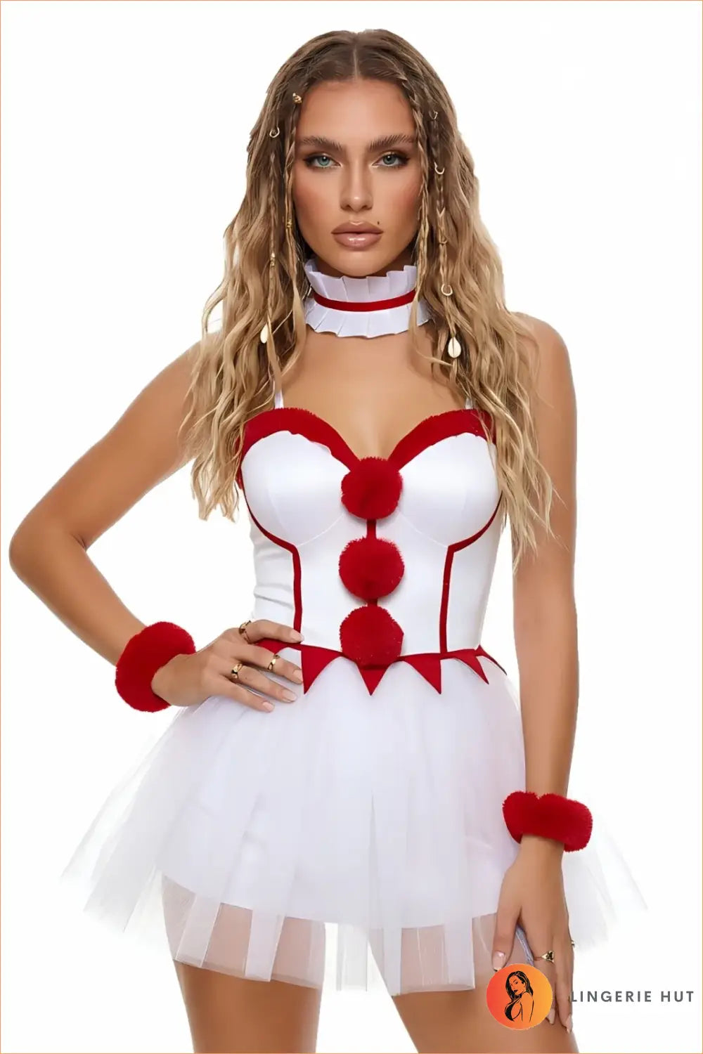 Fur-Trim Pom-Pom Corset Tutu Costume