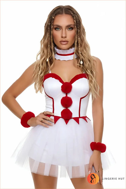 Fur-Trim Pom-Pom Corset Tutu Costume