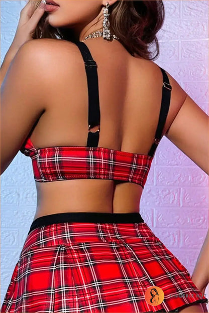 Red Plaid Schoolgirl Roleplay Costume Set
