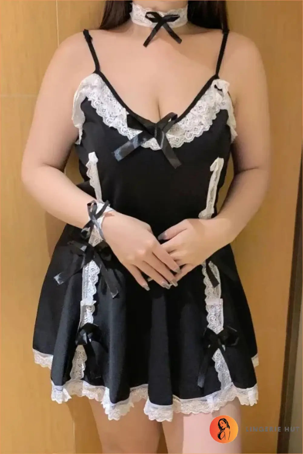 Black Lace-Trim Slit Cami Dress