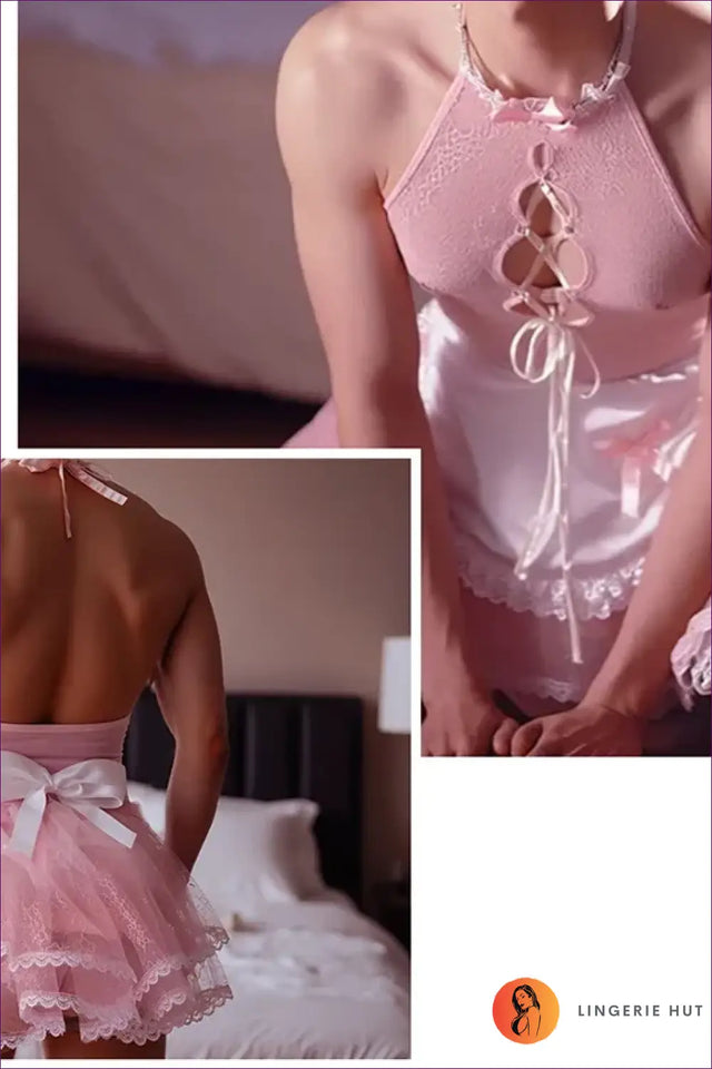 Apron Maid Costume with Lace-Up Front - Playful Charm
