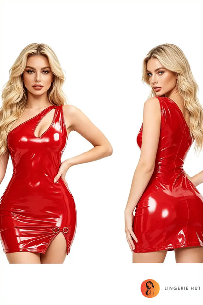 Red Wet-Look O-Ring Lace-Up Babydoll