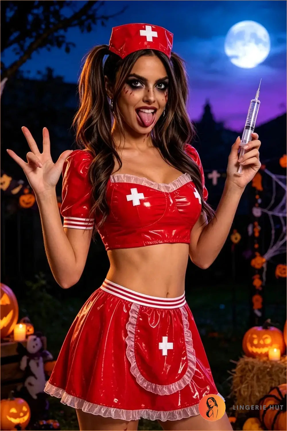 Red Naughty Nurse Costume Set