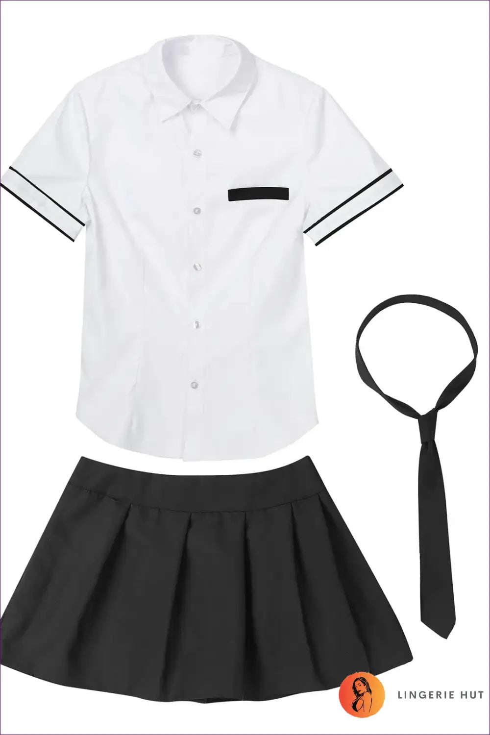Schoolgirl Uniform Set with Plaid Pocket Trim - Playful Charm