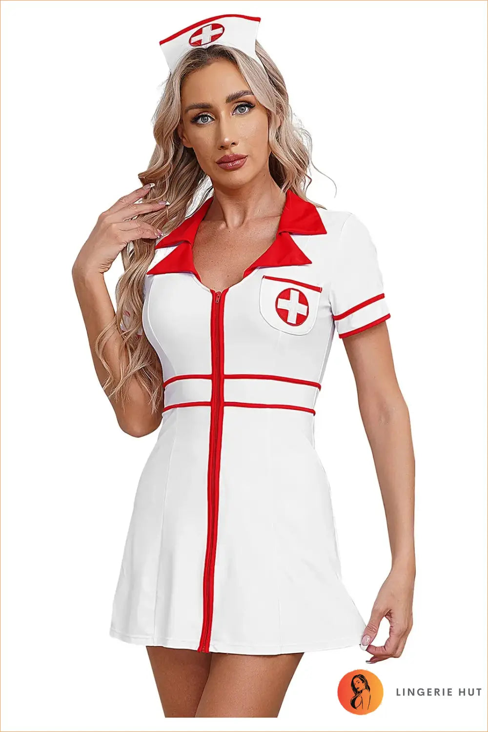 Nurse Uniform Costume with Cross Pocket Detail - After Dark