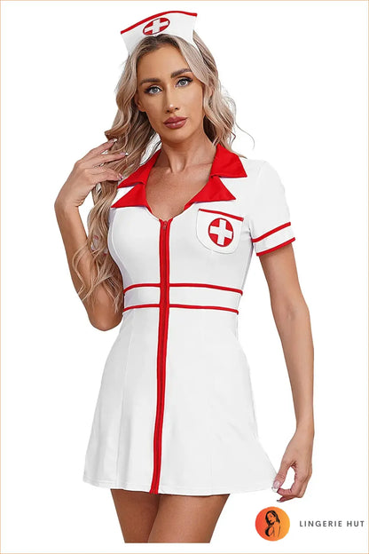 Nurse Uniform Costume with Cross Pocket Detail - After Dark
