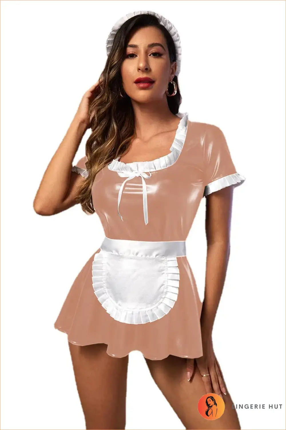 Vinyl Maid Costume with Apron and Headpiece - Playful Charm