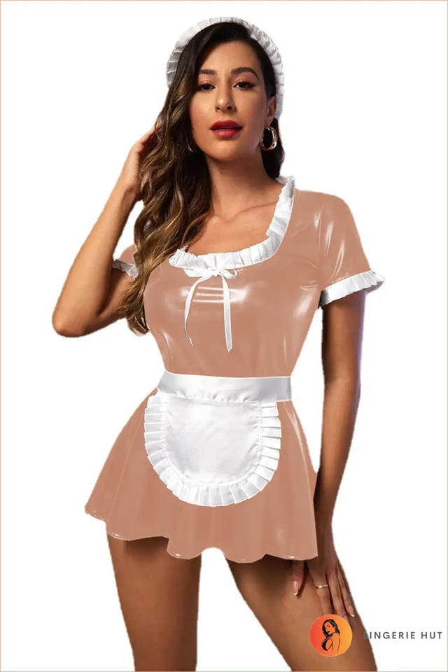 Vinyl Maid Costume with Apron and Headpiece - Playful Charm