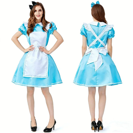 Pinafore Costume Dress with Puffed Sleeves and Back Zip
