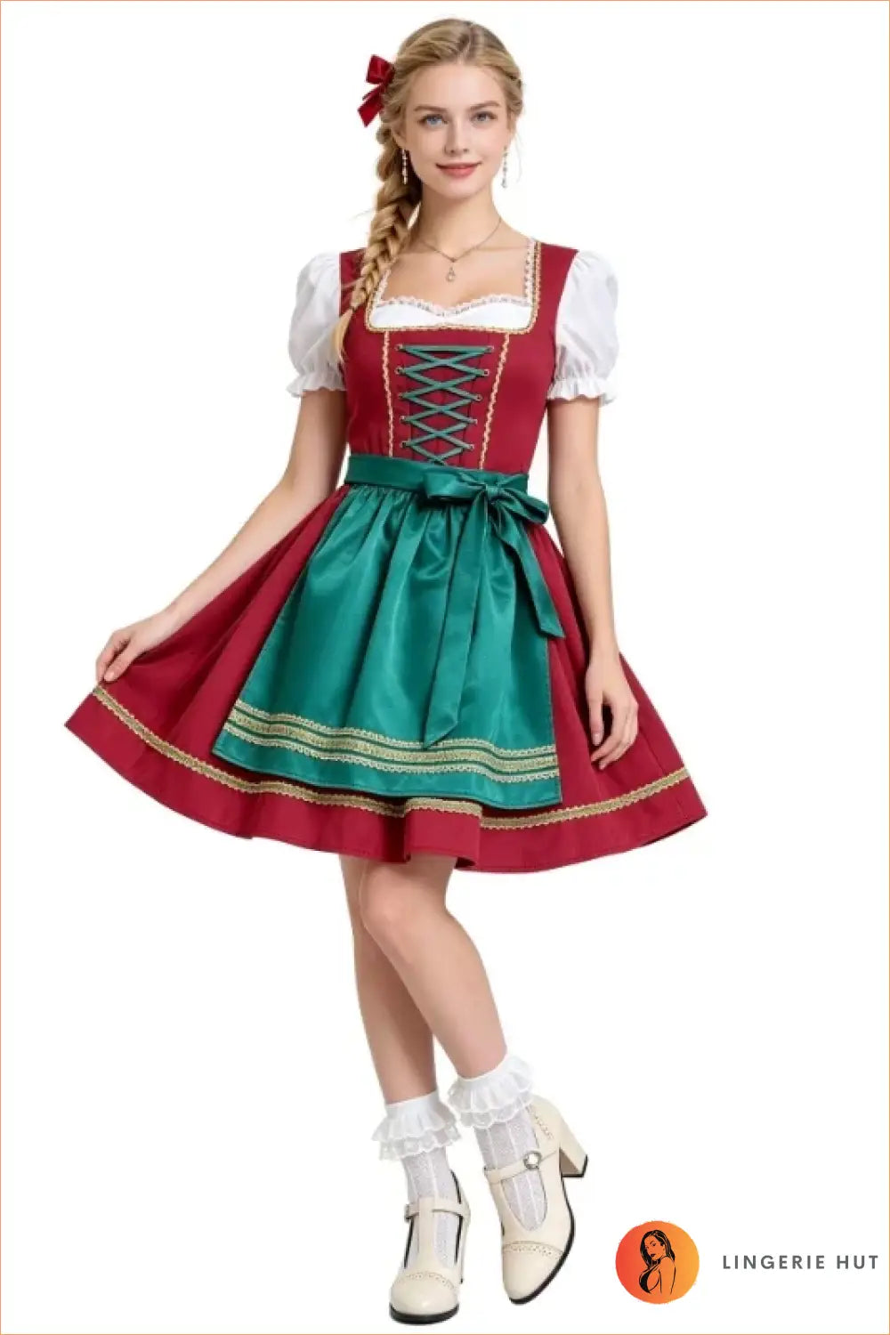 Burgundy Lace-Up Dirndl Costume Dress