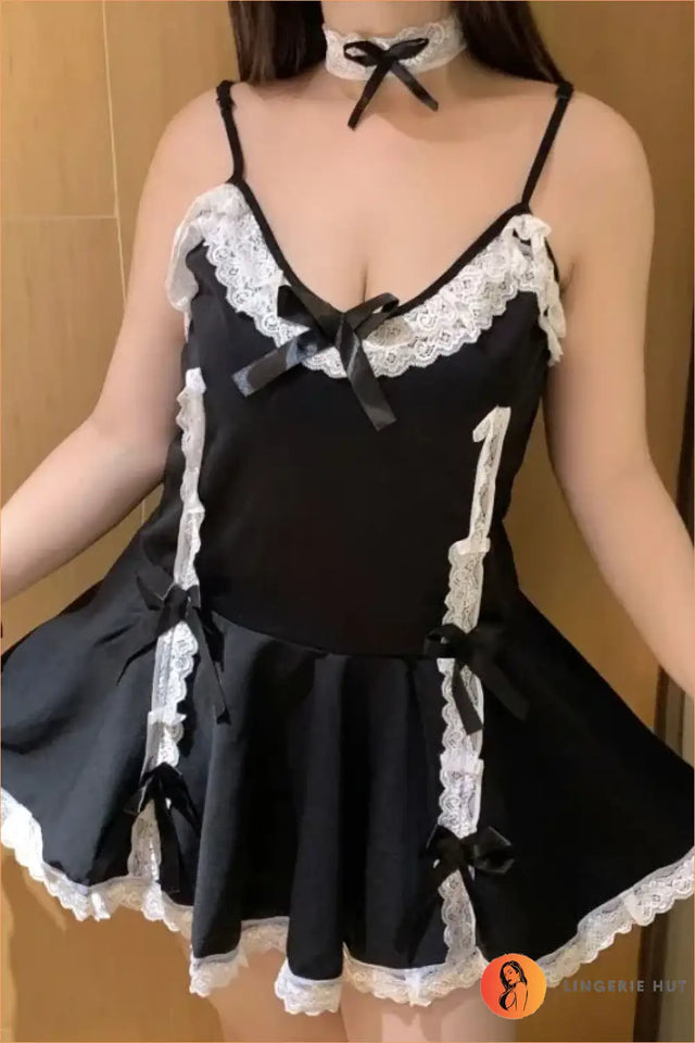 Black Lace-Trim Slit Cami Dress