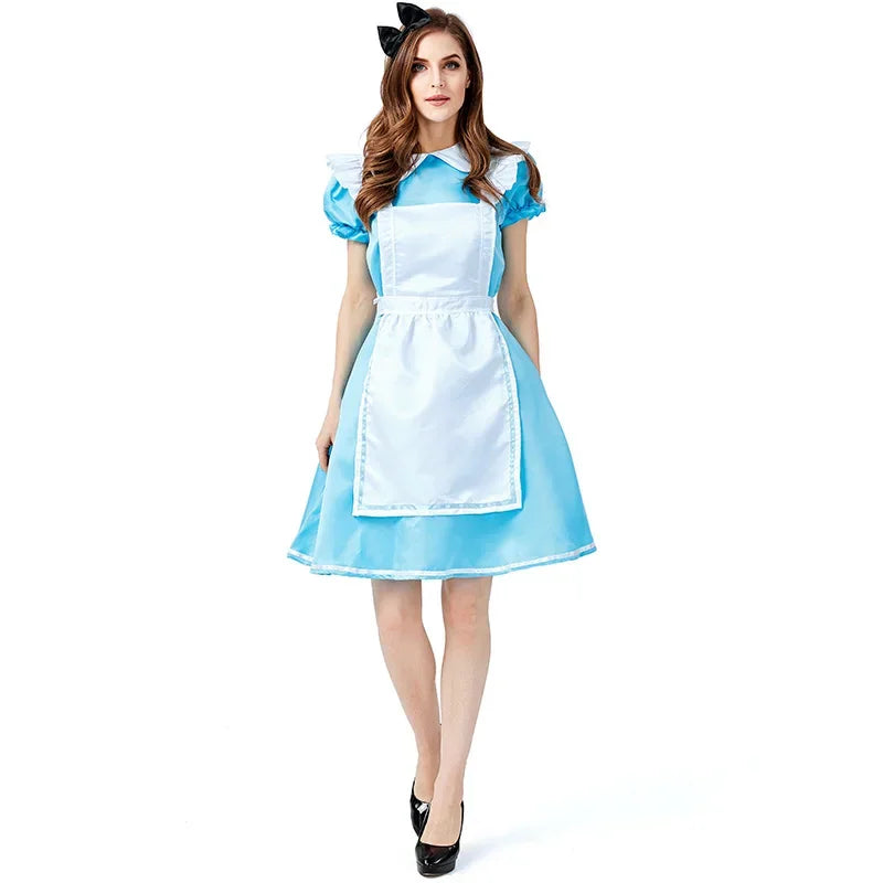 Pinafore Costume Dress with Puffed Sleeves and Back Zip
