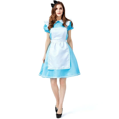 Pinafore Costume Dress with Puffed Sleeves and Back Zip