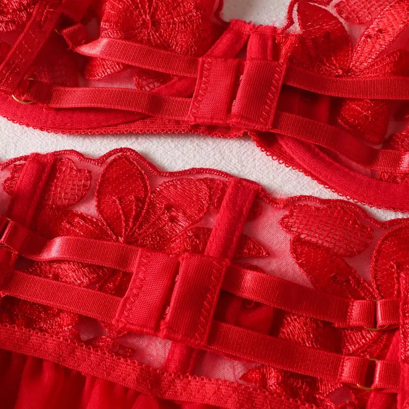 Lace Ruffle Embroidery Bra Set - Embrace Romance And Seduction