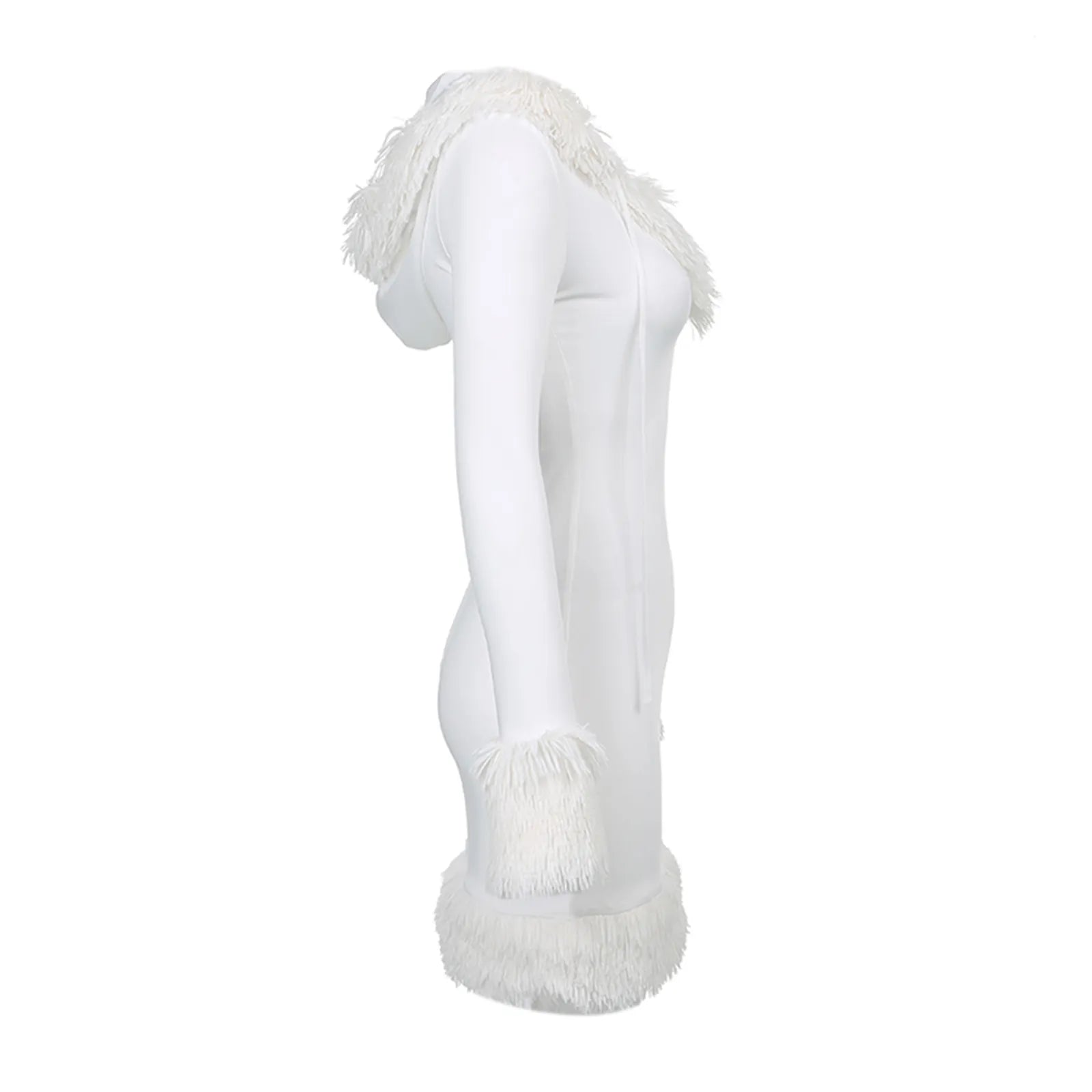 White Furry Mini Dress - Winter Elegance Luxe Warmth