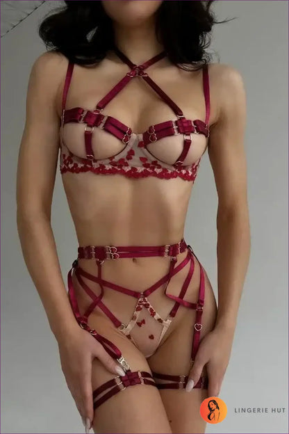 Cage-Strap Harness Set with Heart Hardware - After-Dark Edge