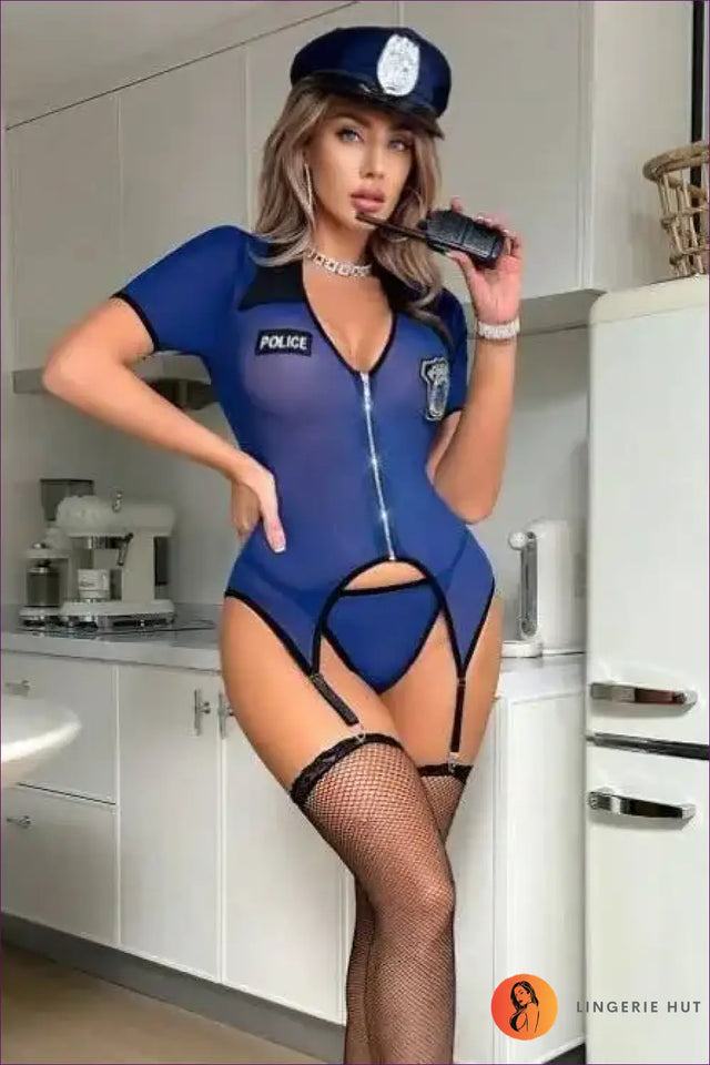 Collared Police Costume with Garter Straps - Confident Authority