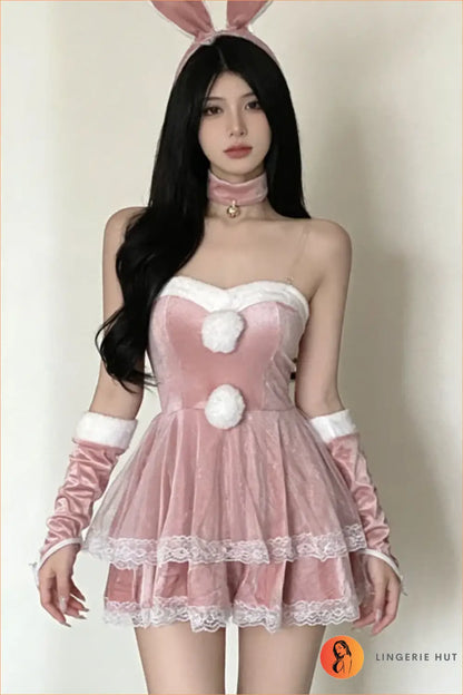Santa Bunny Christmas Costume with Fur Trim and Pom-Poms
