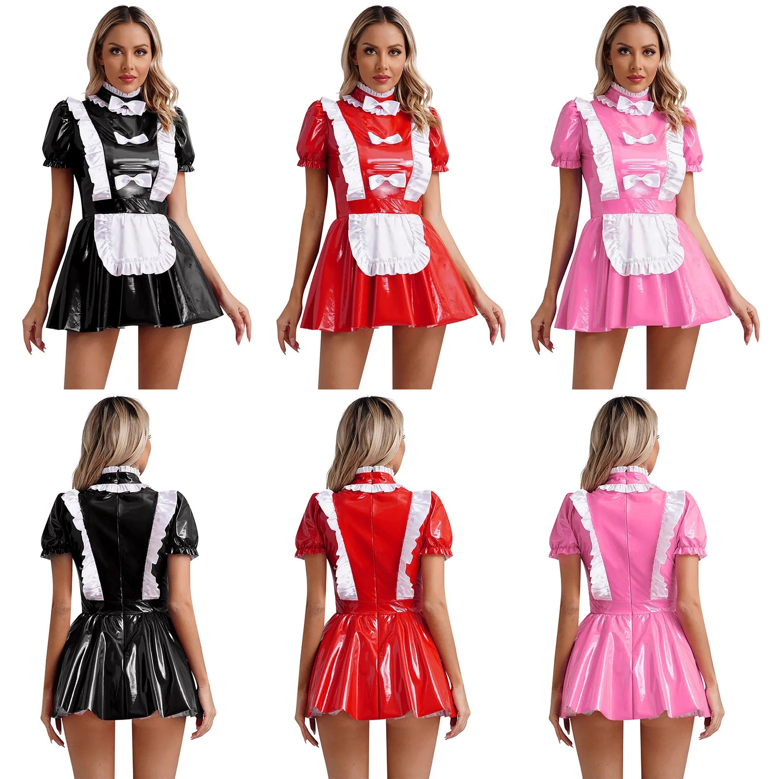 Glossy Patent Leather French Maid Dress