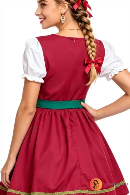 Burgundy Lace-Up Dirndl Costume Dress