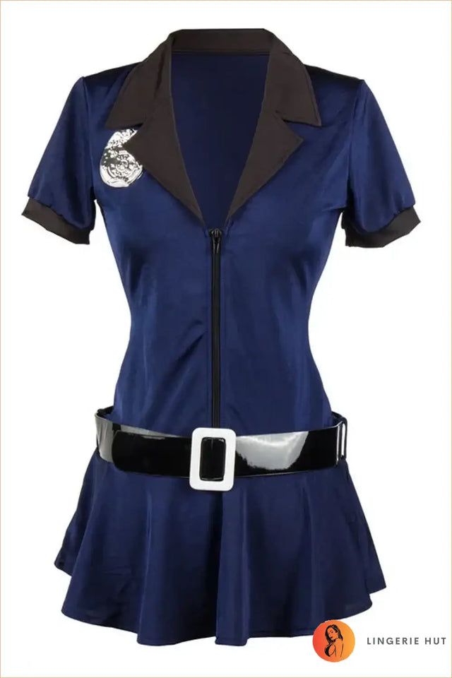 Navy Police Officer Costume with Cap, Belt & Handcuffs