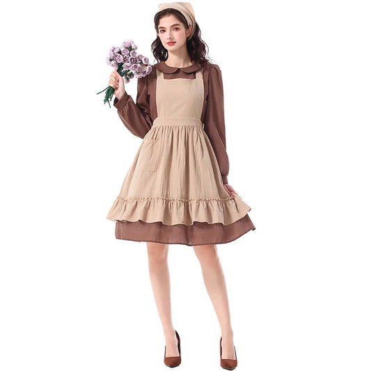 Prairie Maid Costume with Pinafore Apron - Countryside Charm