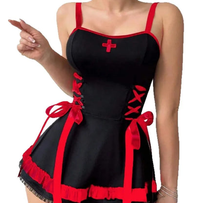 Nurse Costume Mini Dress with Cross Badge and Hip Bows