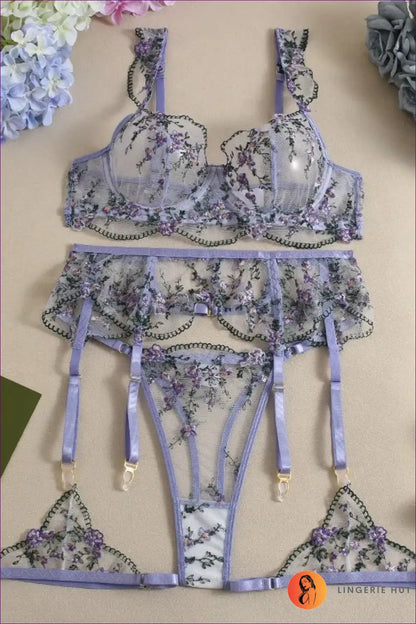 Floral Lace Garter Set with Leg Straps - Delicate Charm
