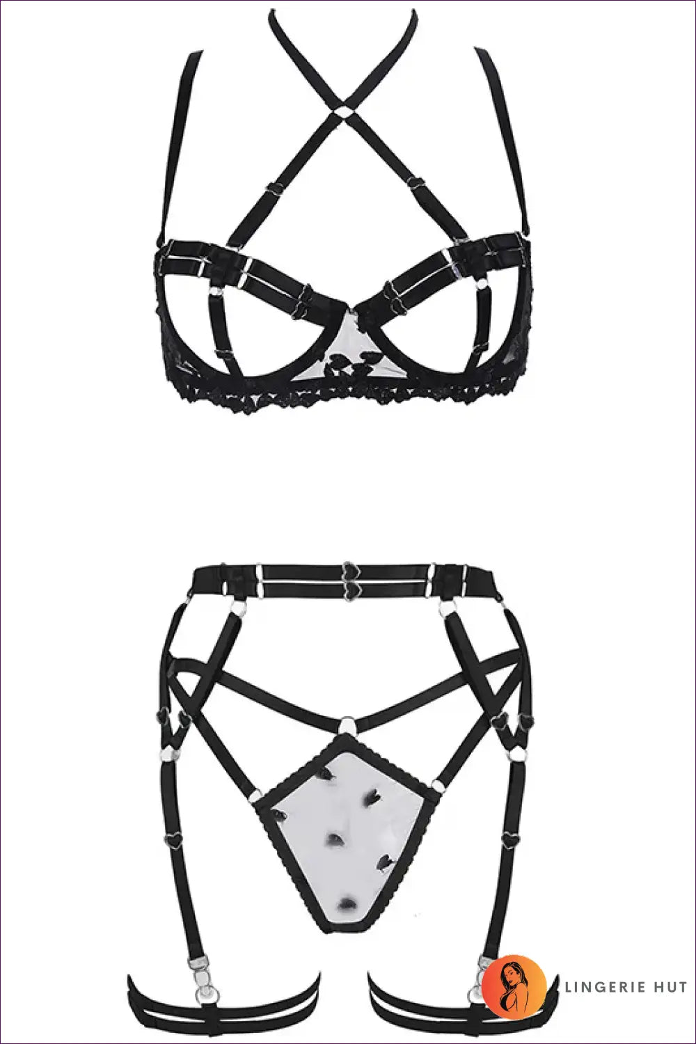 Cage-Strap Harness Set with Heart Hardware - After-Dark Edge