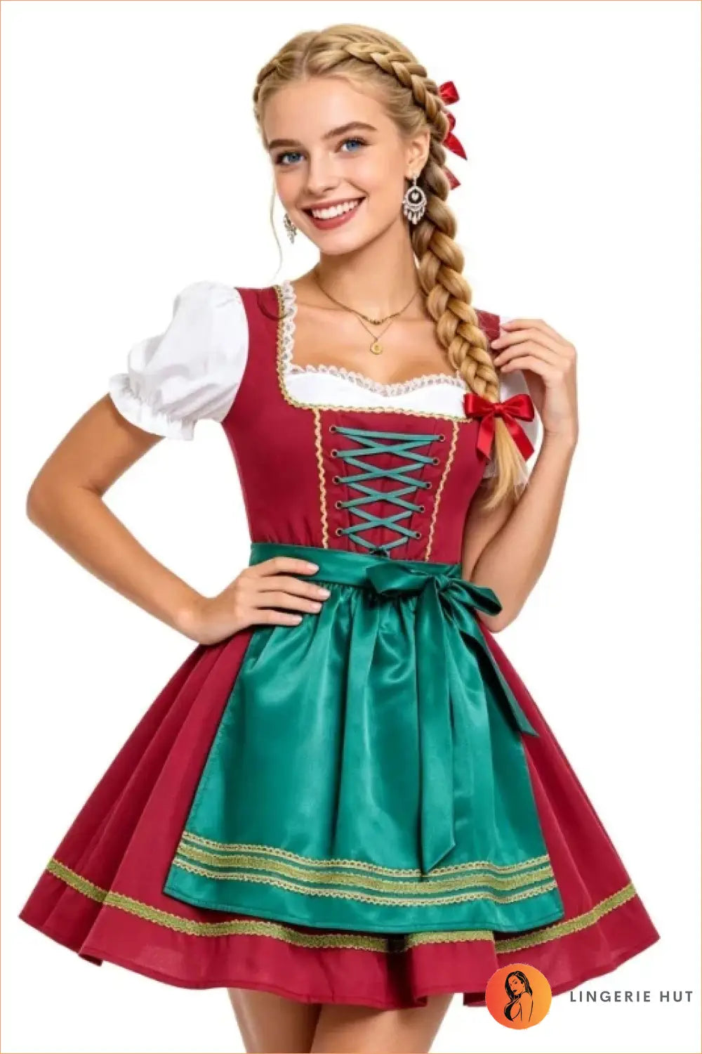 Burgundy Lace-Up Dirndl Costume Dress