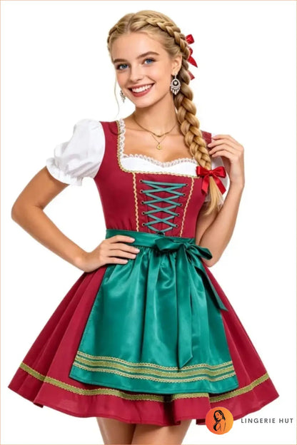 Burgundy Lace-Up Dirndl Costume Dress