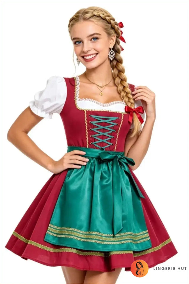 Burgundy Lace-Up Dirndl Costume Dress