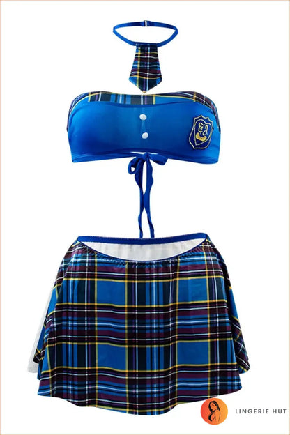 Blue Plaid Schoolgirl Roleplay Costume Set