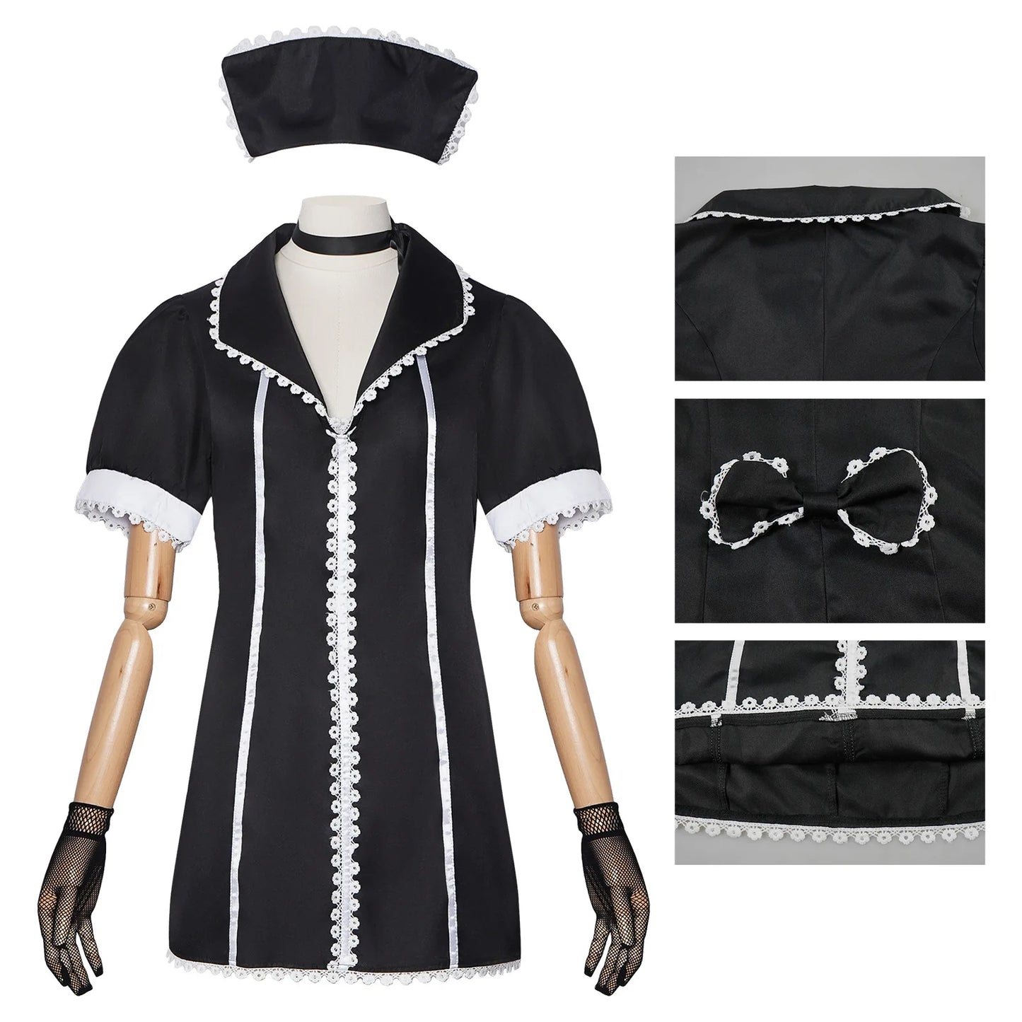 Nurse Costume Mini Dress with Scalloped Lace Trim and Cap