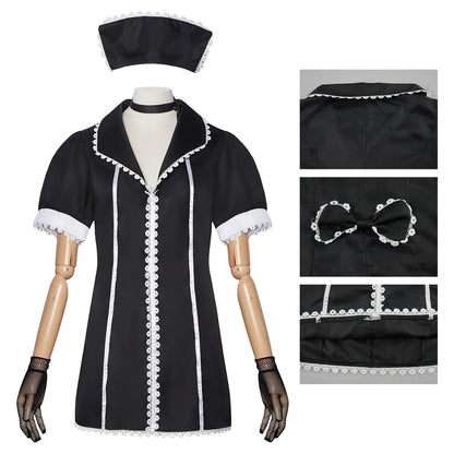 Nurse Costume Mini Dress with Scalloped Lace Trim and Cap