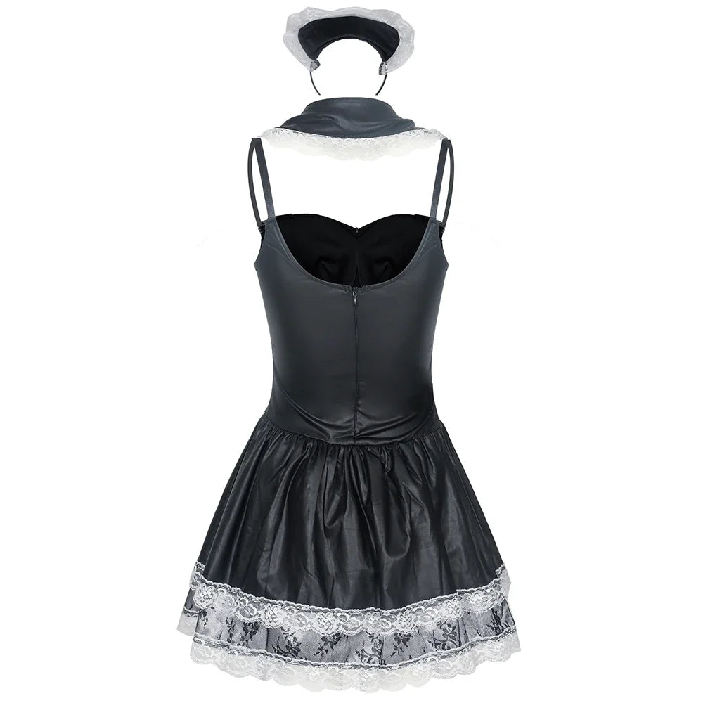 French Maid Mini Dress with Lace Apron and Headband