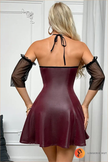 Burgundy Chain-Drape Halter Dress