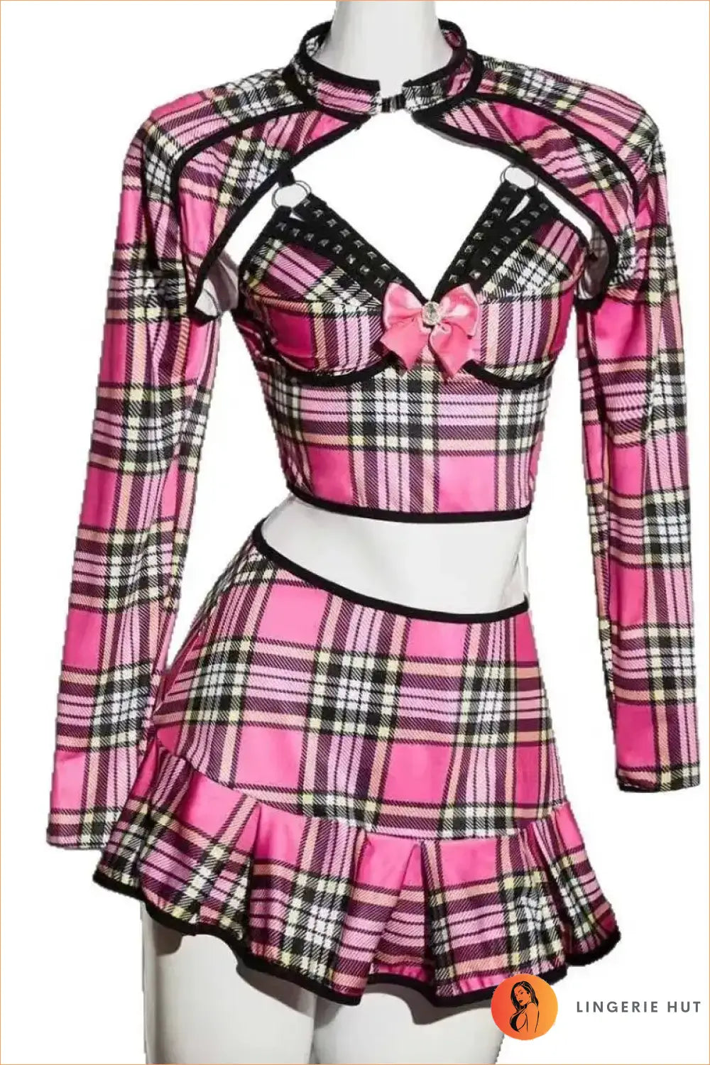 Pink Plaid Schoolgirl Costume Set