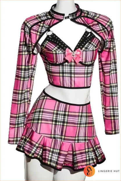 Pink Plaid Schoolgirl Costume Set