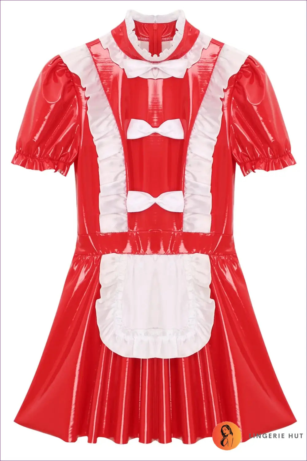 High-Shine Maid Costume with Apron - Playful Fantasy